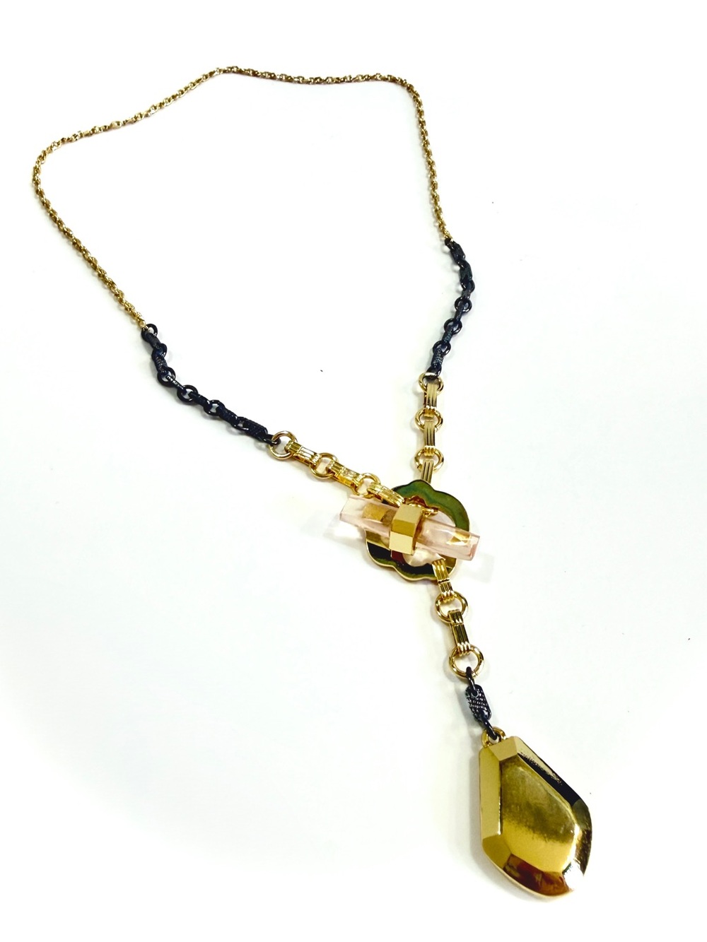 Bloomingdale’s Fragments Pink Crystal Two-Tone Toggle Drop Necklace NWT